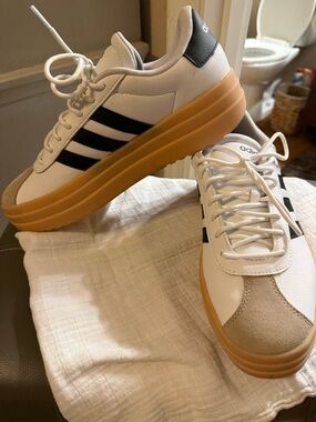adidas White Sneakers with Black Stripes and Gum-Style Sole